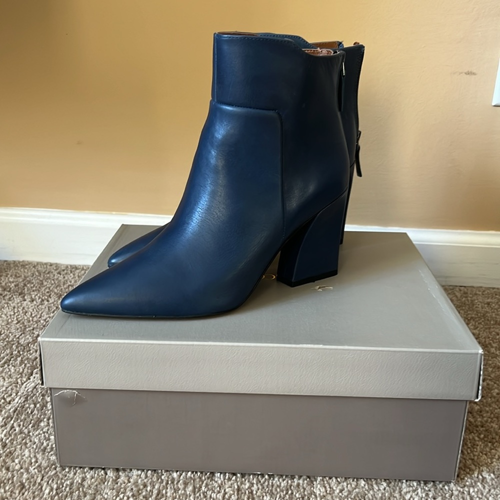 Franco Sarto Navy Ankle Pointed Leather Boots - Picture 2 of 7